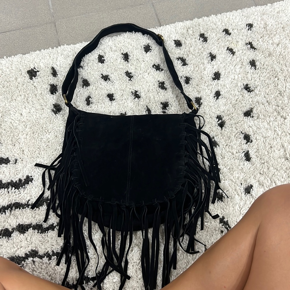 Genuine suede front satchel